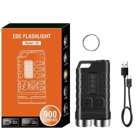 Mini Portable Key Light LED Flashlight TYPE-C Rechargeable Camping Hiking Lantern High Power Luminous Flash Light Pocket Torch (Emitting Color: White1)
